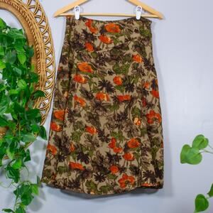 Cottagecore Olive Floral Midi Skirt Earthy Fall Petite 90s Vtg | Soft Autumn